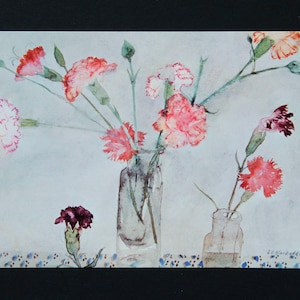 carte postale vintage d'art des roses et des oeillets de peinture par Elizabeth Blackadder | Postale non utilisée