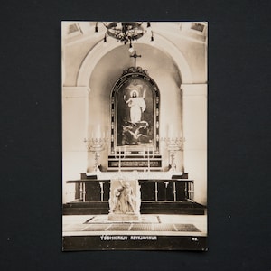 Vintage b&w postcard of interior of Domkirkju Reykjavik Iceland | Postally unused | Icelandic church cathedral