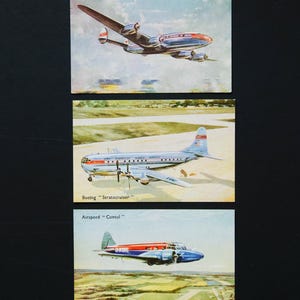 Lot de 3 cartes postales couleur vintage d'avions | Constellation Stratocruiser Consul