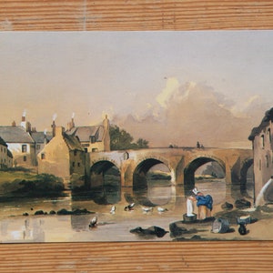cartes postales vintages d'art du tableau Partick Bridge par Martha Brown 1846 | Non voyagée | Publié par les bibliothèques de Glasgow | Écosse
