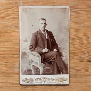 Vintage Cabinet Card | Portrait of young man, seated | M Pearlmann & Co. | Glasgow Scotland