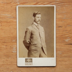 Vintage Cabinet Card | Portrait of young man, standing | T & R Annan | Glasgow Scotland