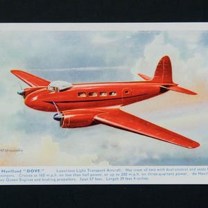 ancienne carte postale représentant un avion De Havilland Dove | Non voyagée | peindre en rouge
