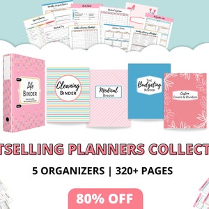 Printable Household Binder, 5 in 1 Organizing Bundle, Cleaning, Life , Medical, Financial Budgeting, Covers & Dividers