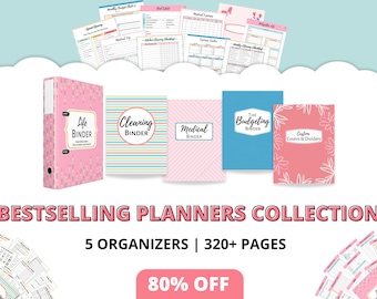 Printable Household Binder, 5 in 1 Organizing Bundle, Cleaning, Life , Medical, Financial Budgeting, Covers & Dividers