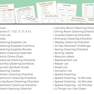 K&ouml;nnte beinhalten: Ein farbenfrohes Checklisten-Set f&uuml;r die Organisation und Reinigung des Hauses. Die Checklisten beinhalten Titel wie "Schnellreinigung - 15 Minuten", "Fr&uuml;hjahrsputz-Checkliste" und "Familien-Hausaufgabenplan".