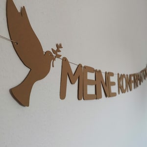 PERSONALISIERBARE Girlande Meine Konfirmation Wimpel Taube Kirche evangelisch Feier Schnur Karte Kraftkarton NEUES Design Deko Dekoration