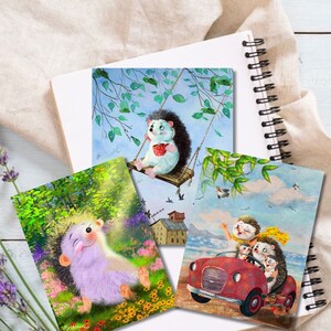 Set di 3 cartoline “Riccio”. Simpatico set di biglietti di buon compleanno personalizzati per Dreamer. Carta d'amore familiare. Carte divertenti