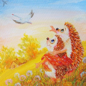 Igel umarmt personalisierte Kunst Postkarte, Igel Liebhaber Geschenk, einzigartiges Geschenk, Postcrossing, Vögel Kunst
