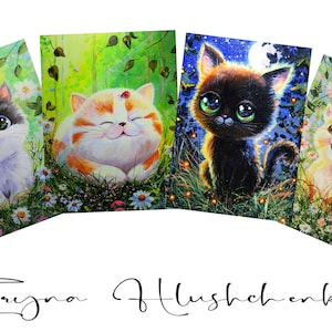 Set di 4 cartoline per gli amanti dei gatti, simpatici gatti, regalo per gatti