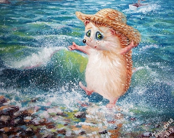 hedgehog on the sea, cute hedgehog on vacation,personalized posstcard,  lover gift, unique gift,  Postcard Hedgehog, Postcrossing