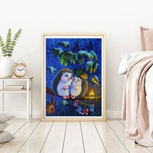 Cute Hedgehogs in Love Printed Kids Room Decoration Real Gift Acrylic Art Wall Poster