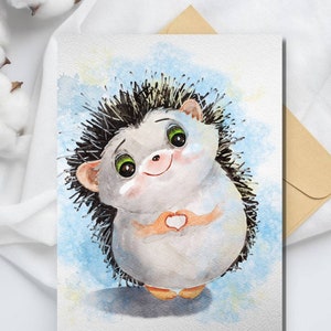 Handgemaakte ansichtkaart gedrukt op premium papier, Egel Ansichtkaart | Ansichtkaart, wenskaart, gelukkige verjaardagskaart, ansichtkaarten voor dieren»