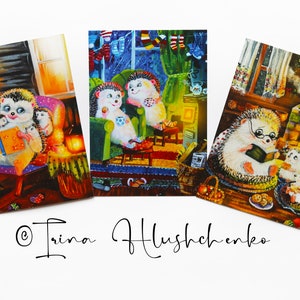 Conjunto de 3 cartões postais de ouriço, cartão postal personalizado fofo, conjunto de aniversário engraçado, cartão eu te amo, cartão postal amante de sapo, postcrossing, cartões de Natal