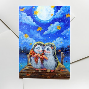 Hérissons étreignant une carte postale personnalisée, cadeau d’amant de hérisson, cadeau unique, Carte Je t’aime, Carte postale Amant de hérisson, Postcrossing