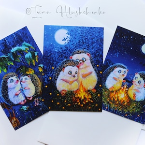 Conjunto de 3 cartões postais de ouriço, cartão postal personalizado fofo, conjunto de aniversário engraçado, cartão eu te amo, cartão postal amante de ouriço, postcrossing