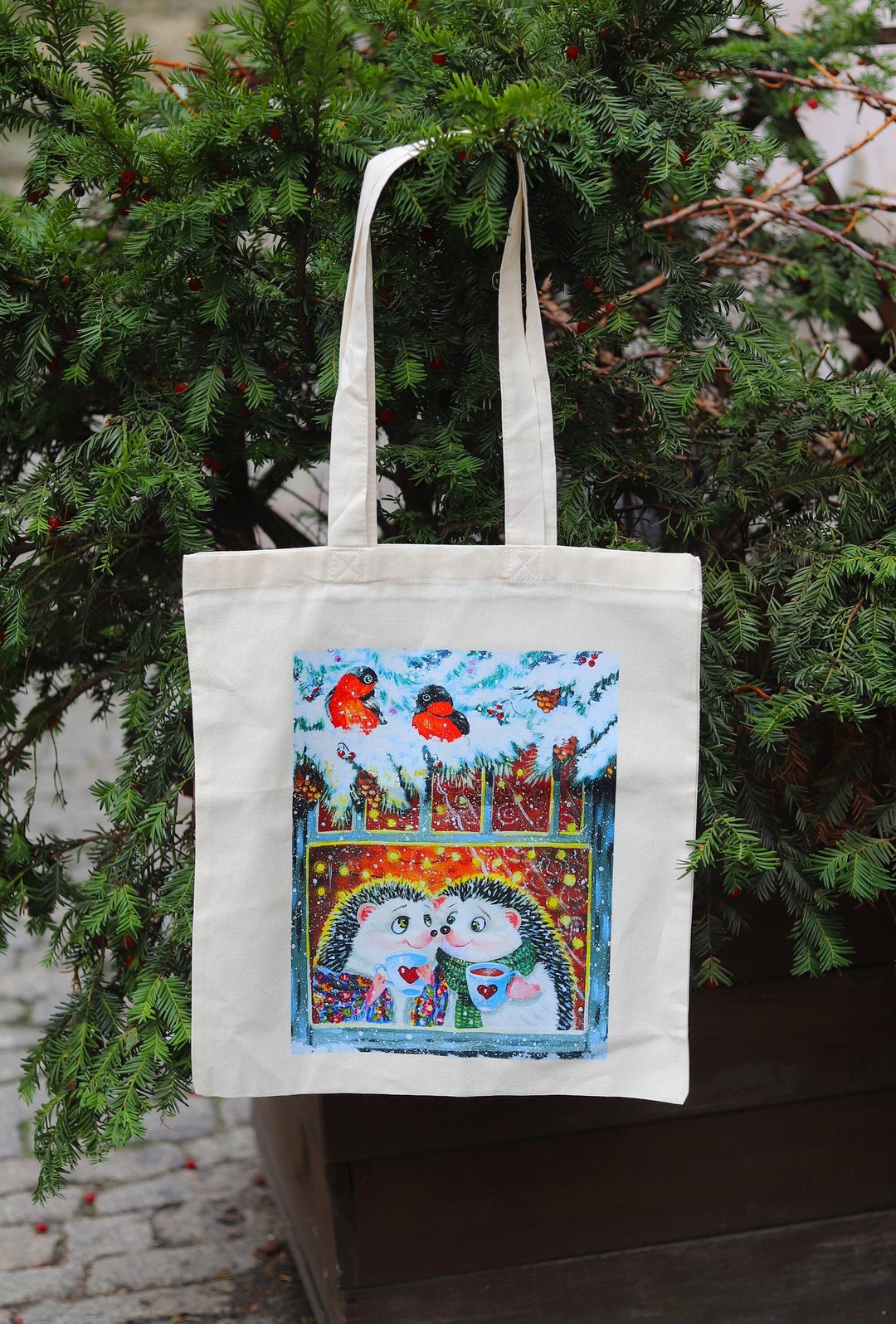 Eco Bag Shopper With Animal Print Canvas Tote Bag Hedgehog Etsy