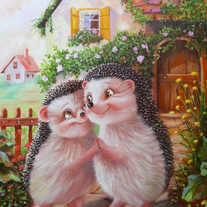 Hérissons mignons - carte postale. carte de voeux avec des animaux, fête, vacances, anniversaire
