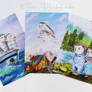 Conjunto de 3 peças de cartão postal com ouriço, lindo conjunto de cartão postal personalizado, cartão postal de feliz aniversário, cartão postal eu te amo, cartão de amor, sapo, cartões postais engraçados