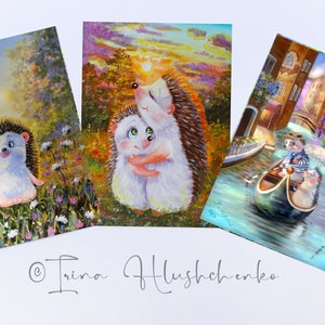 Igel Postkarten 3er Set, 3 Postkarten, I Love You, Postkarte Igel Liebhaber, Postcrossing