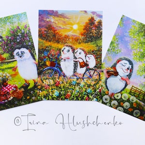 Conjunto de 3 cartões postais de ouriço, cartão postal personalizado fofo, conjunto de aniversário engraçado, cartão eu te amo, cartão postal amante de sapo, postcrossing