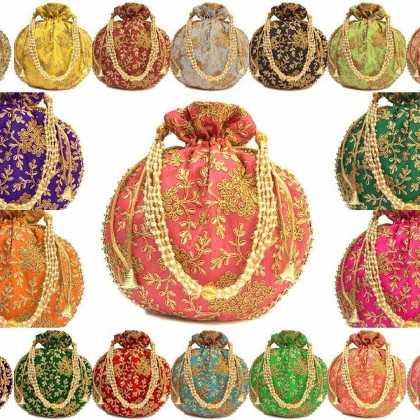 Rajasthani Style Royal Clutch Silk Batwa Bag  Ethnic Potli Zari Work Potli Pouch Drawstring Bag, Random color  Return Gift For Guests