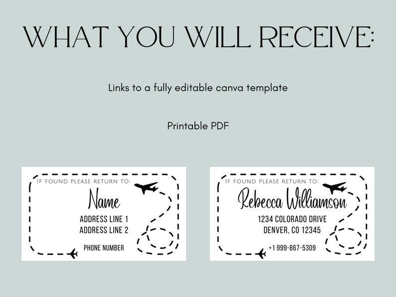 Editable Luggage Tag Insert Travel Tag Insert Suitcase Tag Etsy