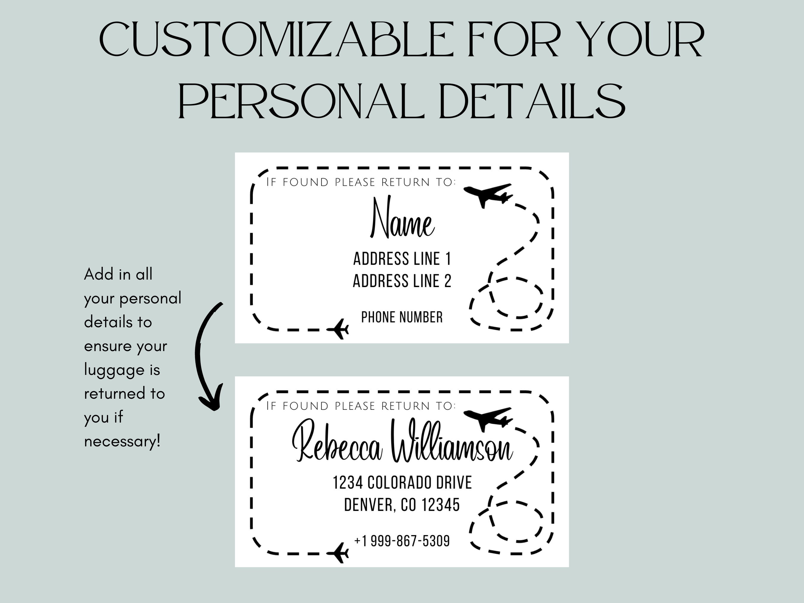 Editable Luggage Tag Insert Travel Tag Insert Suitcase Tag Etsy