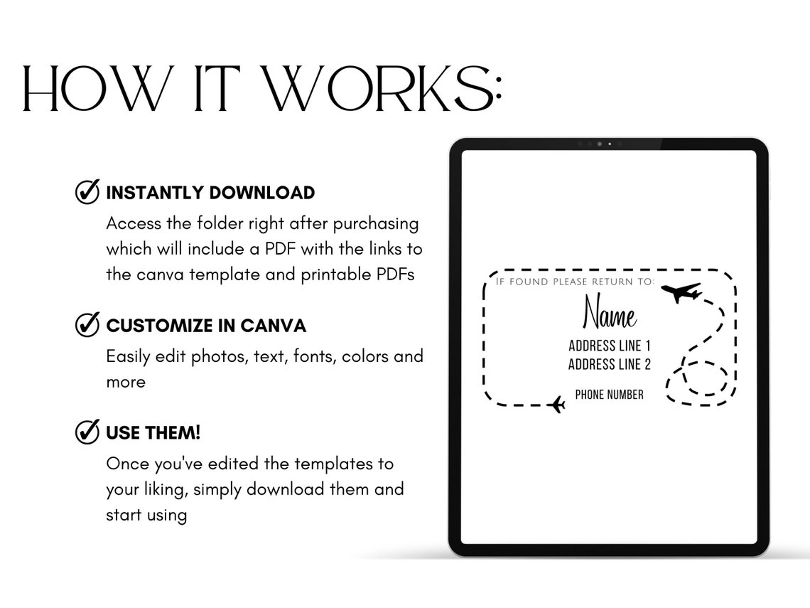 Editable Luggage Tag Insert Travel Tag Insert Suitcase Tag Etsy