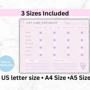 Cat Care Daily Checklist - Pink Color|pet Chore Tracker|weekly ...