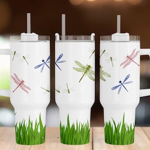 40oz Tumbler Wrap Dragonfly Lover PNG Tumbler Design, Sumblimation Digital Download, Dragon Fly Tumbler with Handle Wrap, Dragon Fly Love
