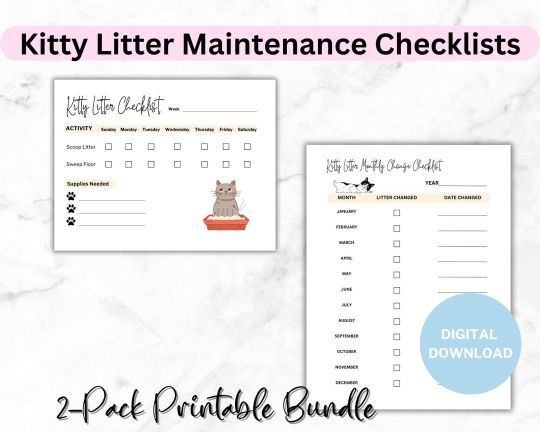 Cat Care Checklistsimple and Easy Cat/kitty Litter Checklist for Cat ...