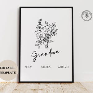Personalized Grandma Grandchildren Floral Print: Editable Gift (Digital Download)