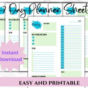 7-Day Productivity Planner Bundle: Printable Daily Tracker (Digital Download)