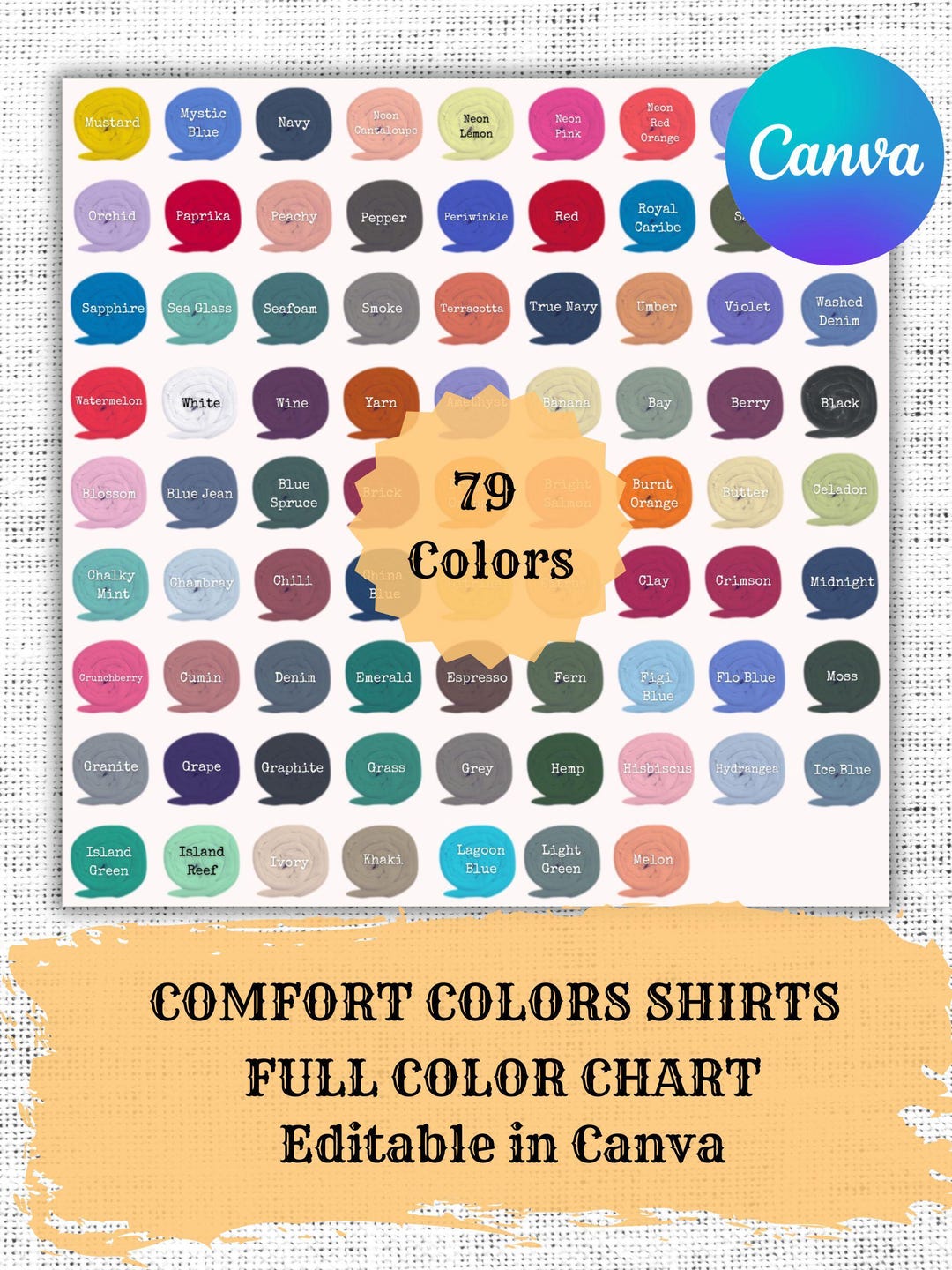 Comfort Colors Color Chart Template – Editable Canva Palette for T ...