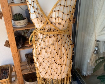 Handmade Beaded Fishnet Dress, Macrame dress, Festival clothing women,Burning Man outfit , Boho Chic Hippie, Bridal Beach wedding,Valentines