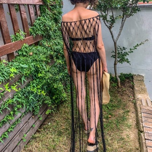Black handmade macrame dress - festival/resort wear with see  - through detail