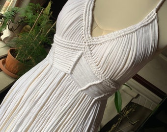 White Macrame Dress-Macrame Clothing-Hand Knit Dress-Exotic Dress-Babyshower Dress-Pregnant Dress-Festival Dress-Party DressValentines