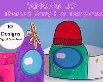 Among Us Birthday Hat Printable Templates | 10 Among Us Themed Party Hat Templates | Among Us Party Accessories | Digital Download