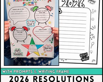 2026 New Year Resolution Activities For Kids | Goal/Aspiration Planning Worksheets And 2026 Writing Frame For Kids New Year Resolutions.
