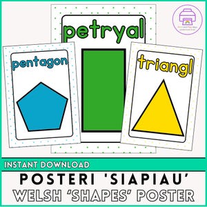 Welsh 'Shapes' Display Posters | Posteri Siapiau | Rainbow Theme Welsh Classroom Decor