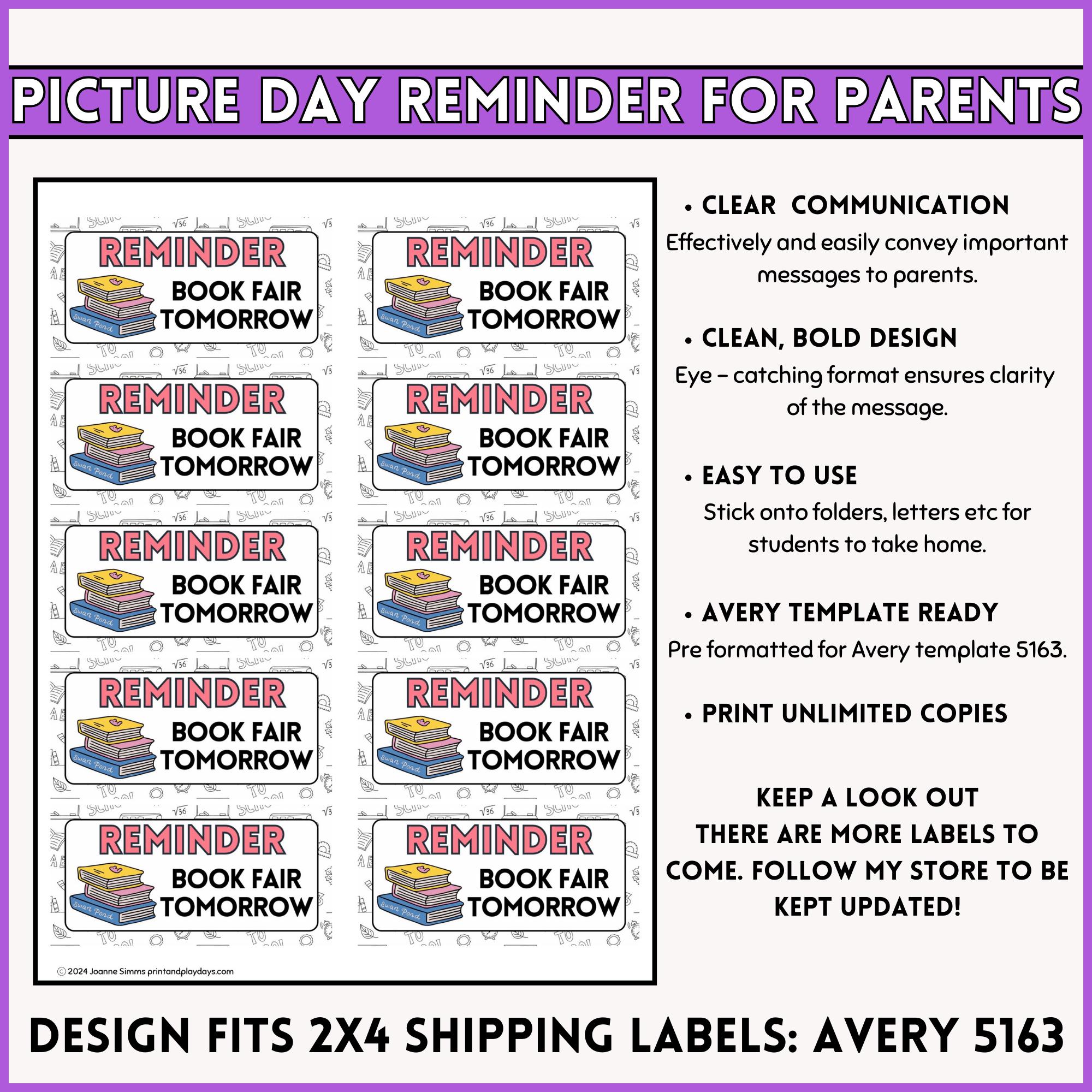 Book Fair Reminder Sticker for Teacher and Student Folders, Planners ...