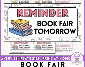 Pegatinas recordatorias de la feria del libro para carpetas, planificadores y notas de profesores y estudiantes
