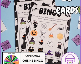 Halloween Bingo Game: 20 Printable Cards, Kids Party Activity (Digital Download)