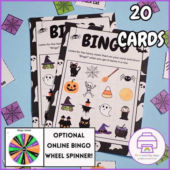 Halloween Bingo Game: 20 Printable Cards, Kids Party Activity (Digital Download)
