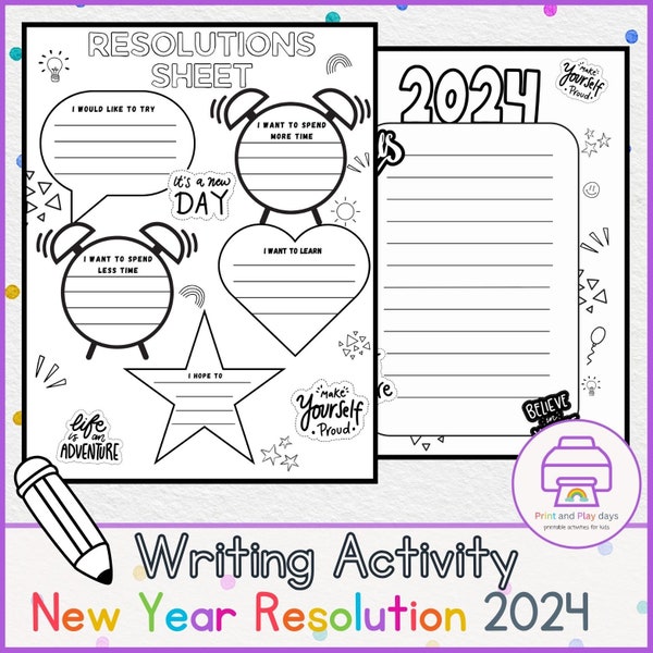 2024 New Year Resolution Activities For Kids | Goal/Aspiration Planning Worksheets And 2024 Writing Frame For Kids New Year Resolutions.