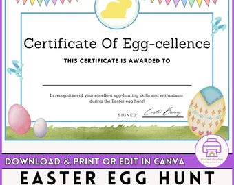 Easter Egg Hunt Participation Certificate | Editable Easter Bunny Certificate