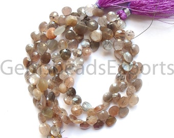 Natural Sunshine Moonstone, Multi Moonstone Heart Shape Gems, AAA Beautiful Moonstone Beads, Briolette Faceted Heart Cut Stone | 9.50"Inches
