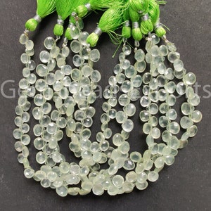 Prehnite Heart Shape Beads, Green Prehnite Jewelry, AAA+ Natural Green Prehnite Beads, Briolette Faceted Heart Cut Gems Beads | 6.50-7.50 MM