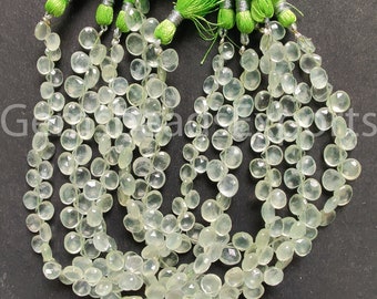 6.50-7.50 MM | Green Prehnite Jewelry, AAA Natural Green Prehnite Beads, Briolette Faceted Heart Cut Gems Beads, Prehnite Heart Shape Beads.